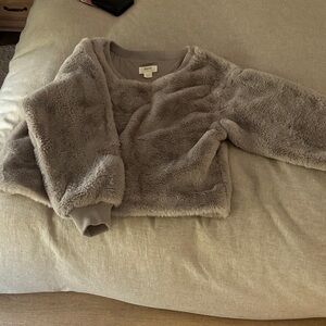 Maeve Plush Gray Faux Fur Top